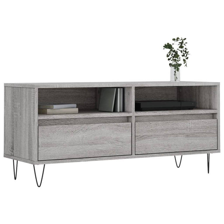 Tv-meubel 100x34,5x44,5 cm bewerkt hout grijs sonoma eikenkleur MeubelReus