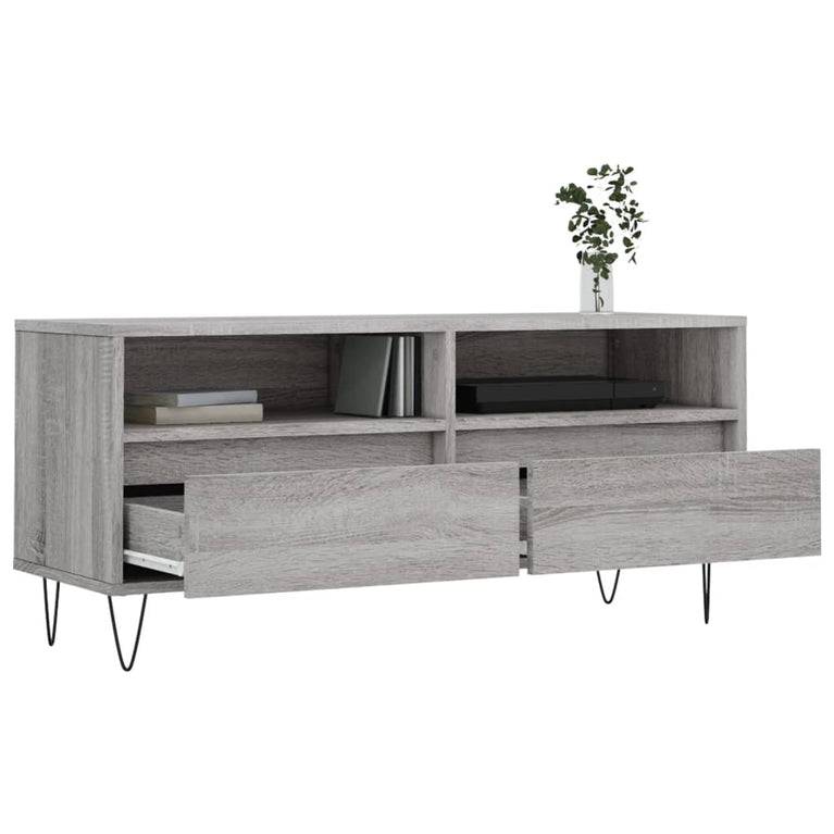 Tv-meubel 100x34,5x44,5 cm bewerkt hout grijs sonoma eikenkleur MeubelReus