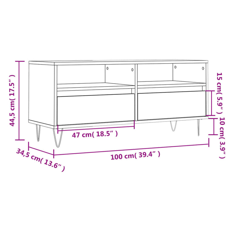 Tv-meubel 100x34,5x44,5 cm bewerkt hout grijs sonoma eikenkleur MeubelReus