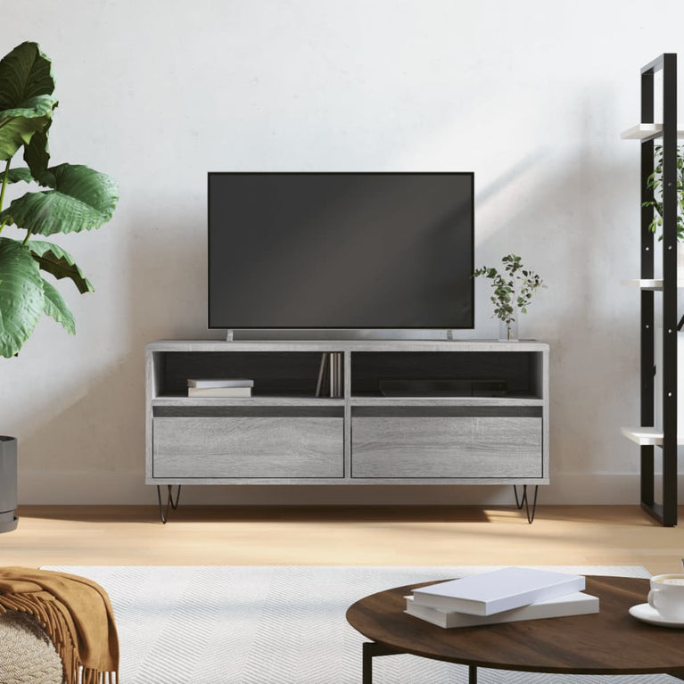 Tv-meubel 100x34,5x44,5 cm bewerkt hout grijs sonoma eikenkleur MeubelReus