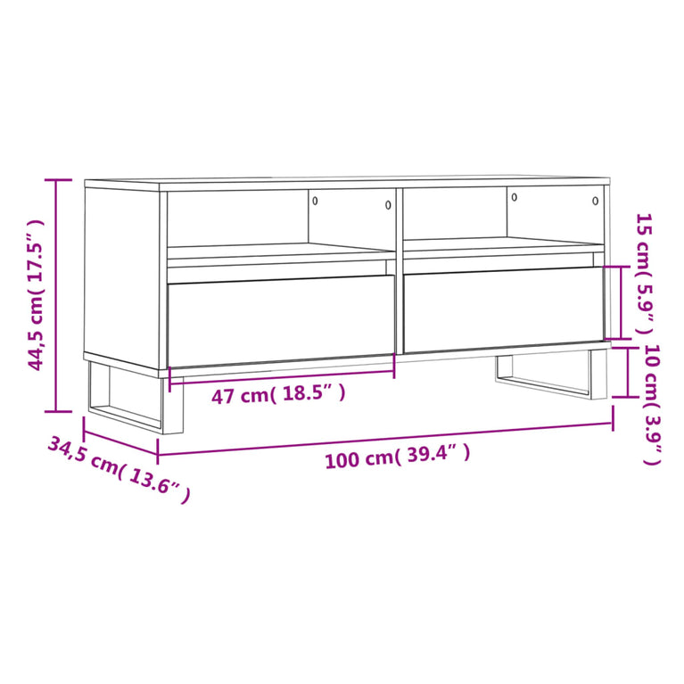 Tv-meubel 100x34,5x44,5 cm bewerkt hout betongrijs MeubelReus