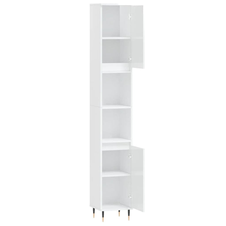Badkamerkast 30x30x190 cm bewerkt hout hoogglans wit MeubelReus