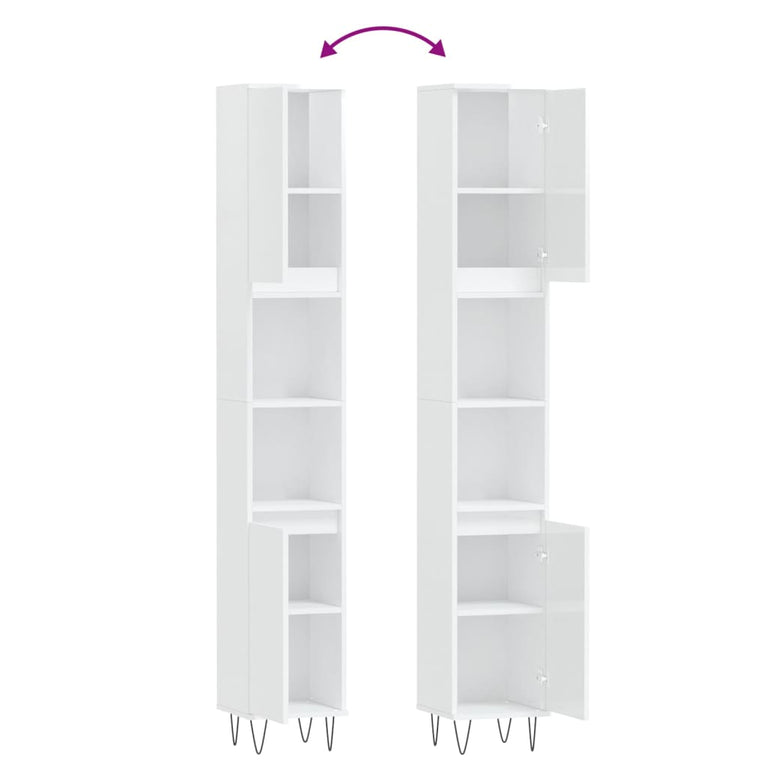 Badkamerkast 30x30x190 cm bewerkt hout hoogglans wit MeubelReus