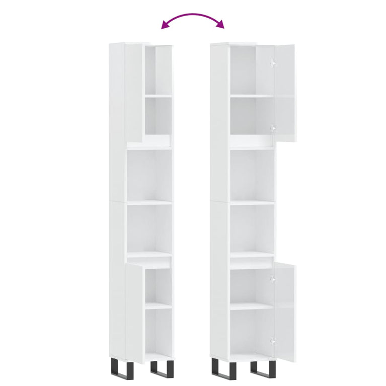 Badkamerkast 30x30x190 cm bewerkt hout hoogglans wit MeubelReus