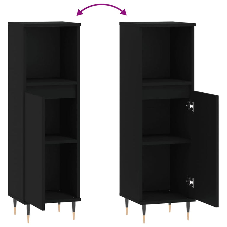 Badkamerkast 30x30x100 cm bewerkt hout zwart MeubelReus