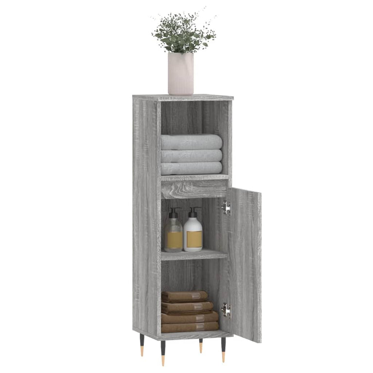 Badkamerkast 30x30x100 cm bewerkt hout grijs sonoma eikenkleur MeubelReus