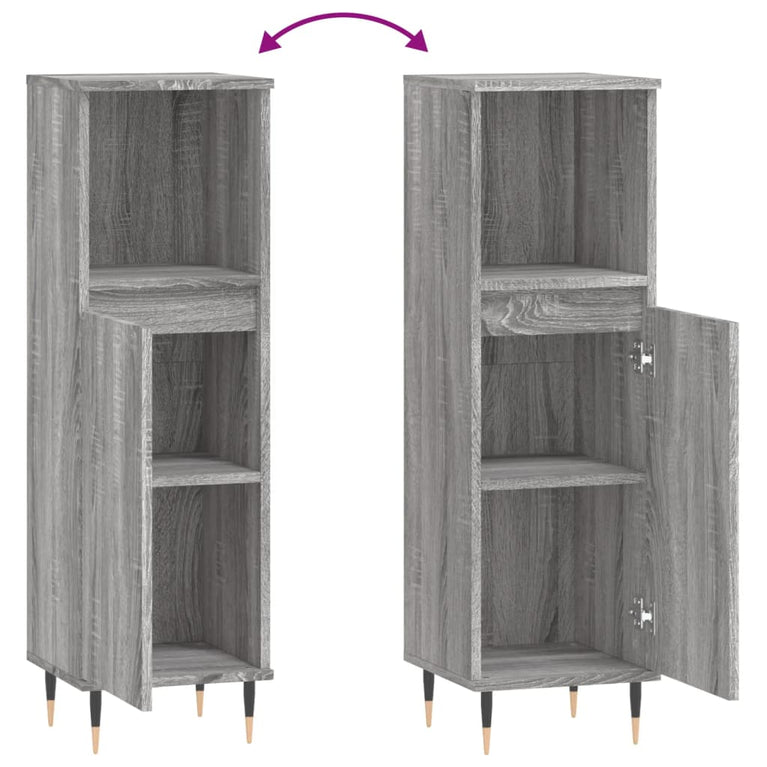 Badkamerkast 30x30x100 cm bewerkt hout grijs sonoma eikenkleur MeubelReus