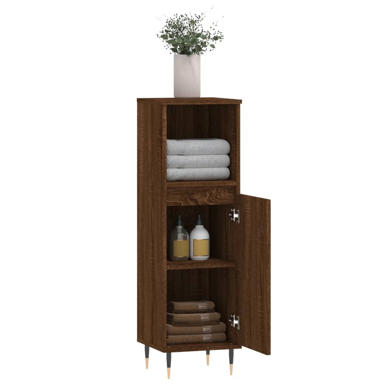 Badkamerkast 30x30x100 cm bewerkt hout bruin eikenkleur MeubelReus