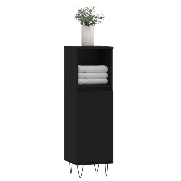 Badkamerkast 30x30x100 cm bewerkt hout zwart MeubelReus