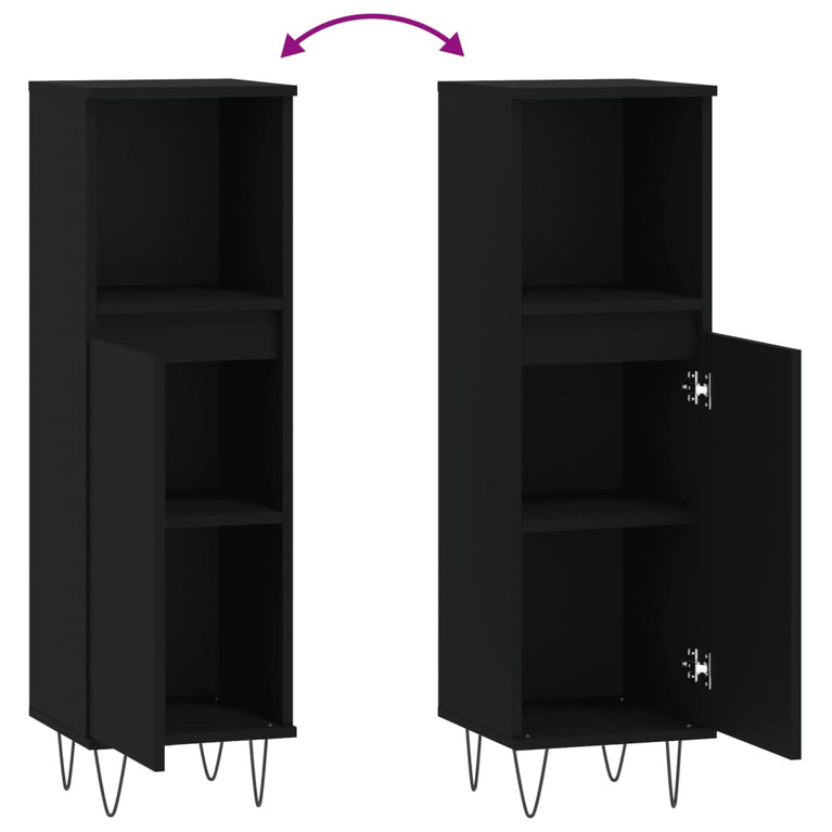 Badkamerkast 30x30x100 cm bewerkt hout zwart MeubelReus