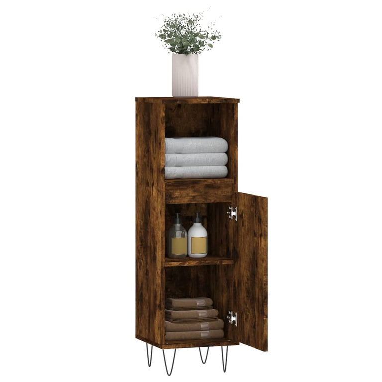 Badkamerkast 30x30x100 cm bewerkt hout gerookt eikenkleurig MeubelReus