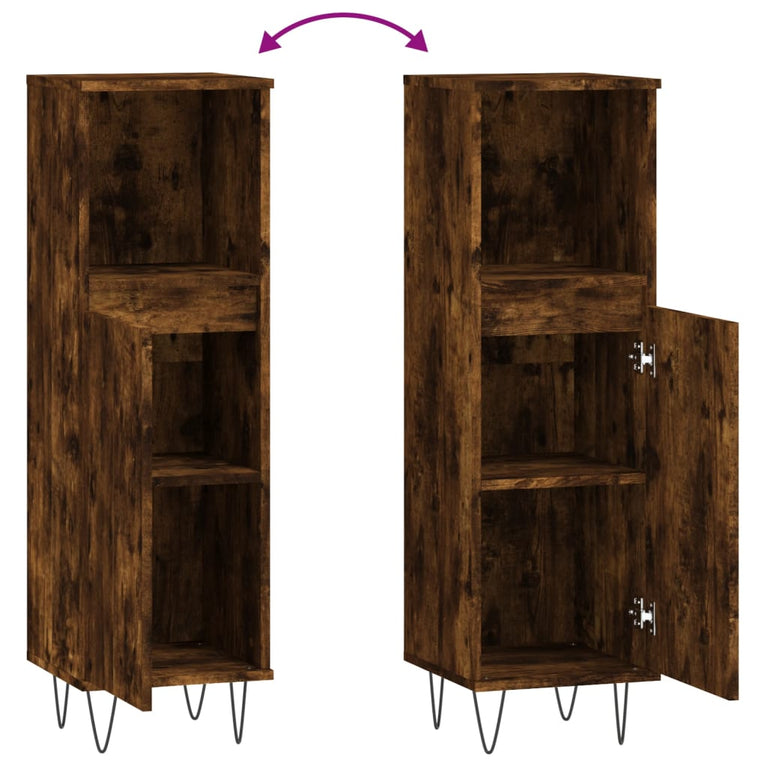 Badkamerkast 30x30x100 cm bewerkt hout gerookt eikenkleurig MeubelReus