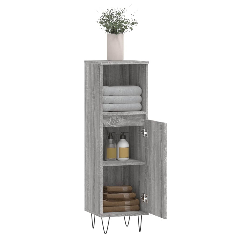 Badkamerkast 30x30x100 cm bewerkt hout grijs sonoma eikenkleur MeubelReus