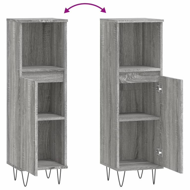 Badkamerkast 30x30x100 cm bewerkt hout grijs sonoma eikenkleur MeubelReus