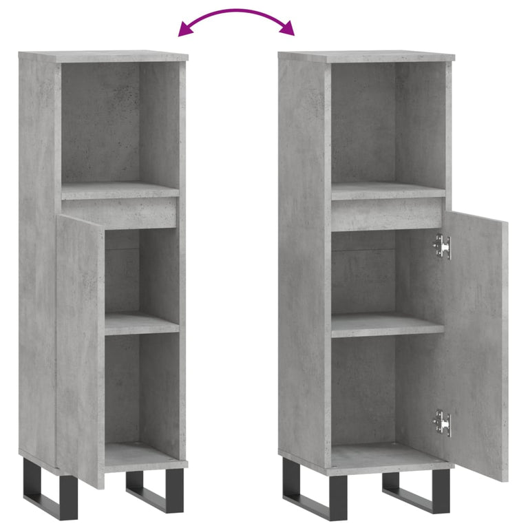 Badkamerkast 30x30x100 cm bewerkt hout betongrijs MeubelReus