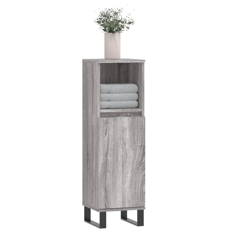 Badkamerkast 30x30x100 cm bewerkt hout grijs sonoma eikenkleur MeubelReus