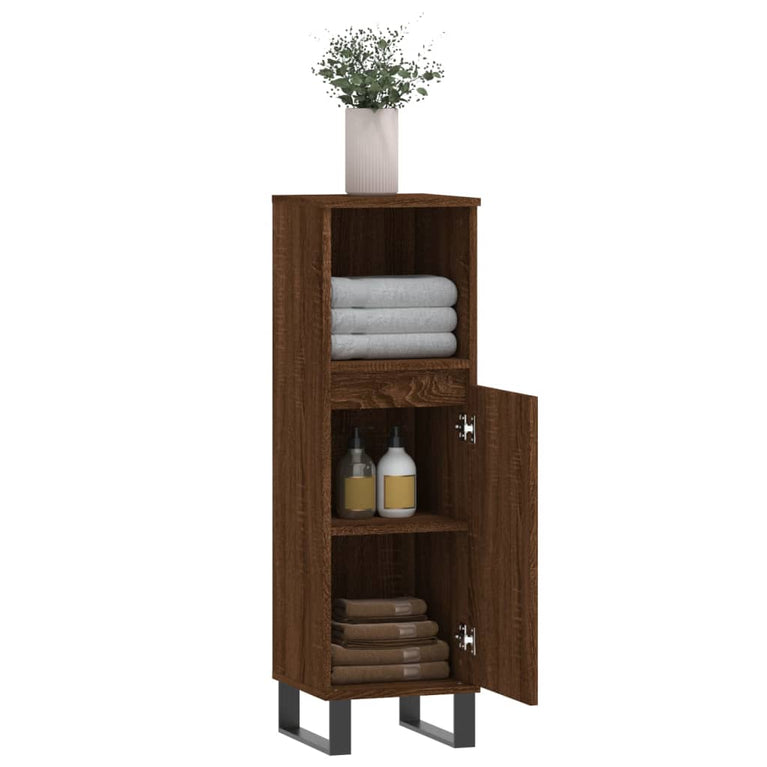 Badkamerkast 30x30x100 cm bewerkt hout bruin eikenkleur MeubelReus