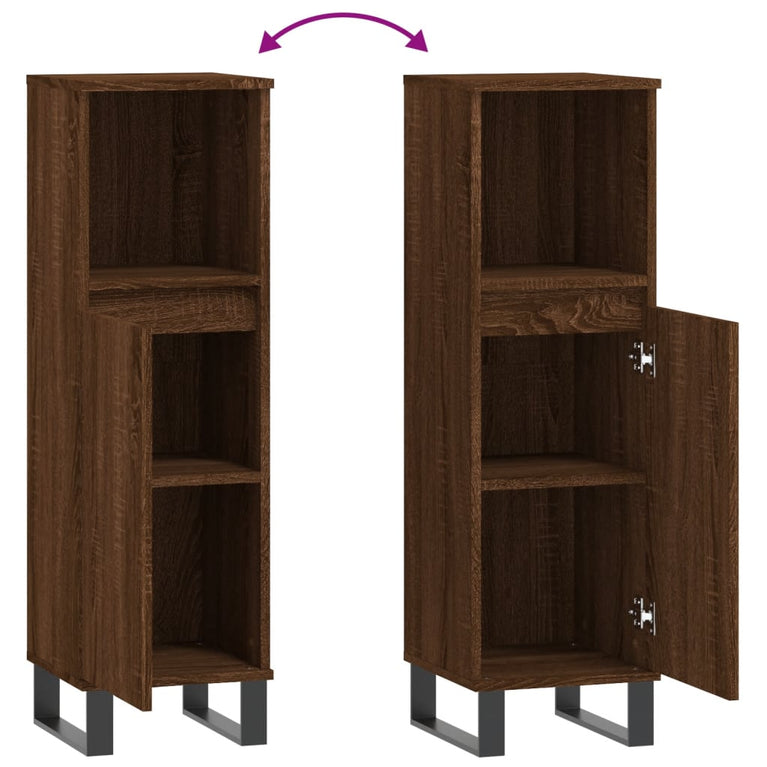 Badkamerkast 30x30x100 cm bewerkt hout bruin eikenkleur MeubelReus