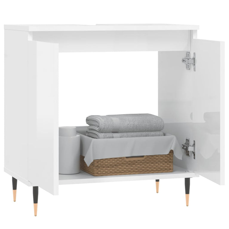 Badkamerkast 58x33x60 cm bewerkt hout hoogglans wit MeubelReus