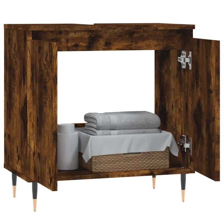 Badkamerkast 58x33x60 cm bewerkt hout gerookt eikenkleurig MeubelReus