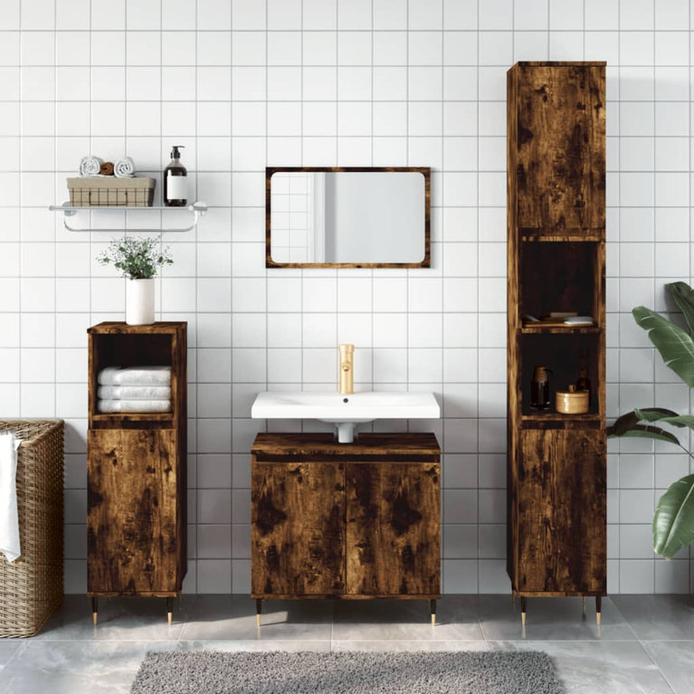 Badkamerkast 58x33x60 cm bewerkt hout gerookt eikenkleurig MeubelReus
