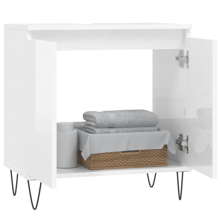 Badkamerkast 58x33x60 cm bewerkt hout hoogglans wit MeubelReus