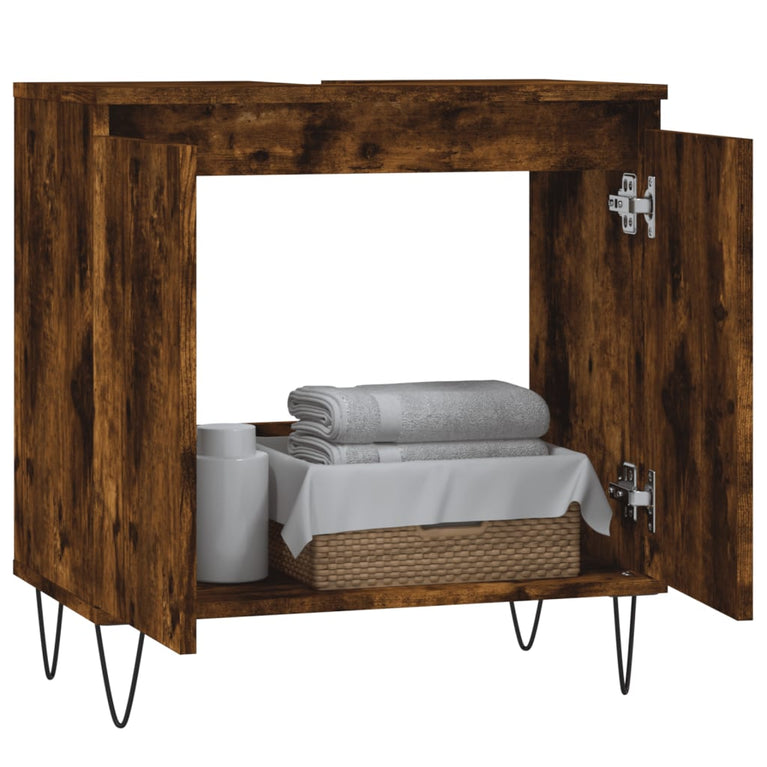 Badkamerkast 58x33x60 cm bewerkt hout gerookt eikenkleurig MeubelReus