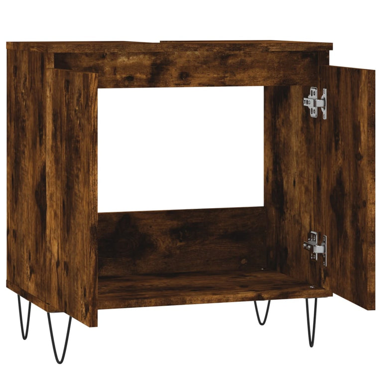 Badkamerkast 58x33x60 cm bewerkt hout gerookt eikenkleurig MeubelReus