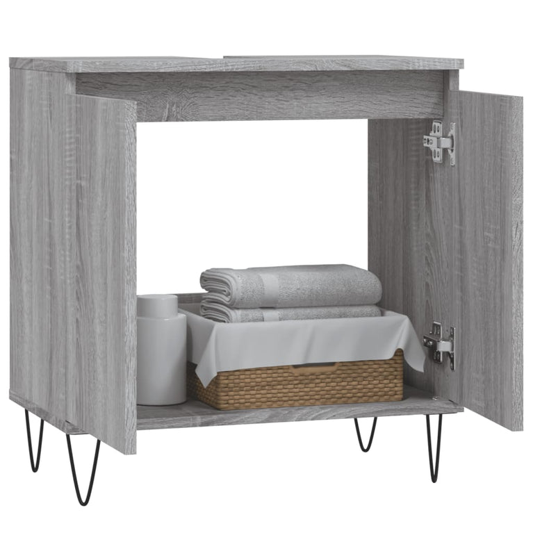 Badkamerkast 58x33x60 cm bewerkt hout grijs sonoma eikenkleurig MeubelReus