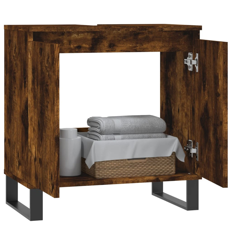 Badkamerkast 58x33x60 cm bewerkt hout gerookt eikenkleurig MeubelReus