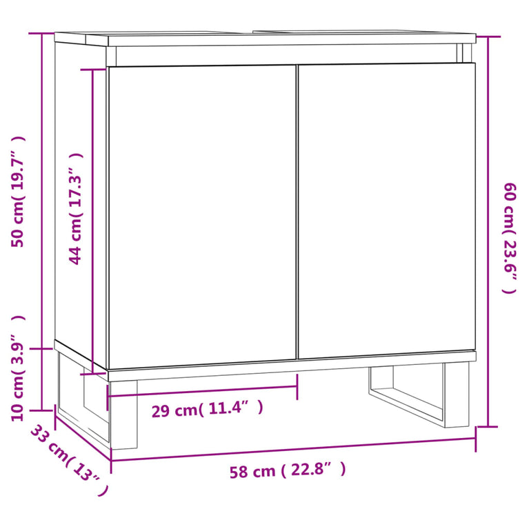 Badkamerkast 58x33x60 cm bewerkt hout bruin eikenkleur MeubelReus
