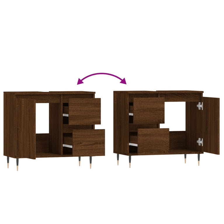 Badkamerkast 65x33x60 cm bewerkt hout bruin eikenkleur MeubelReus