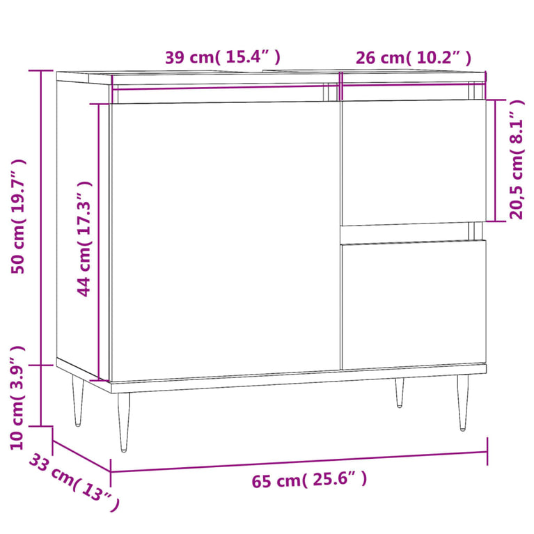 Badkamerkast 65x33x60 cm bewerkt hout bruin eikenkleur MeubelReus