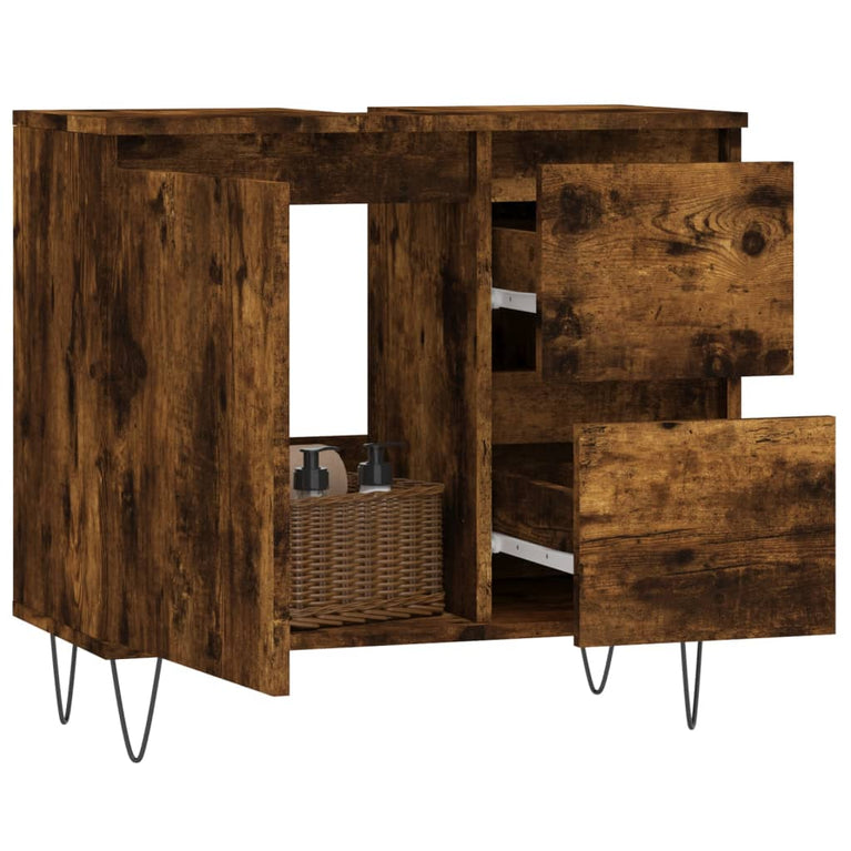 Badkamerkast 65x33x60 cm bewerkt hout gerookt eikenkleurig MeubelReus