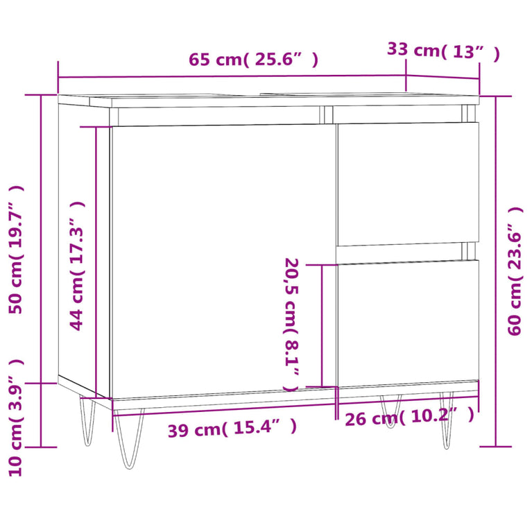 Badkamerkast 65x33x60 cm bewerkt hout gerookt eikenkleurig MeubelReus