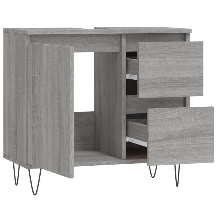 Badkamerkast 65x33x60 cm bewerkt hout grijs sonoma eikenkleurig MeubelReus