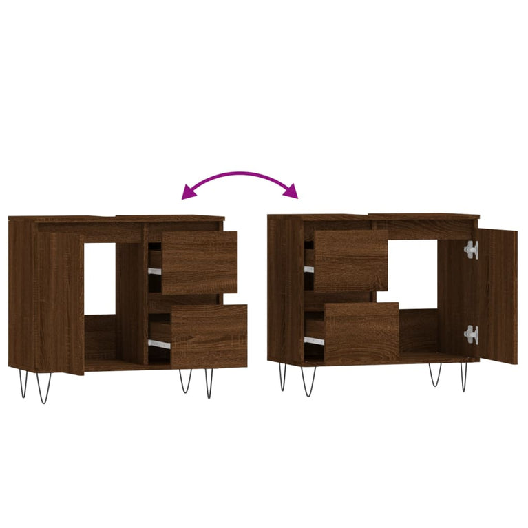 Badkamerkast 65x33x60 cm bewerkt hout bruin eikenkleur MeubelReus