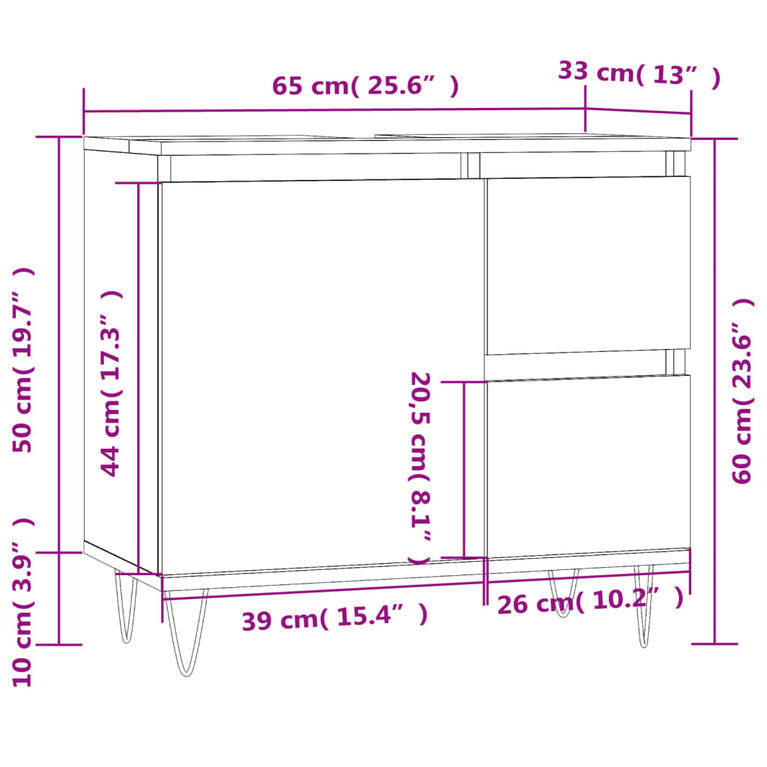 Badkamerkast 65x33x60 cm bewerkt hout bruin eikenkleur MeubelReus