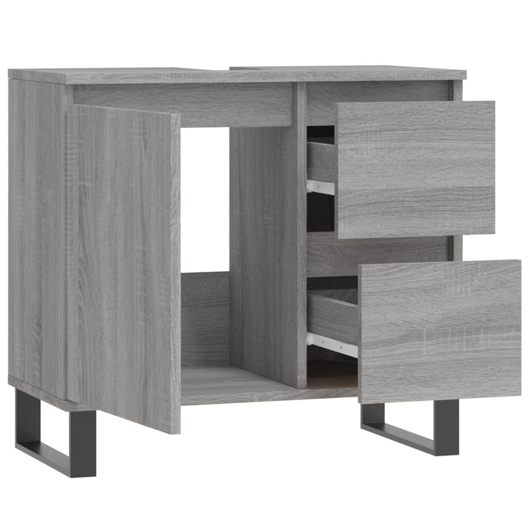 Badkamerkast 65x33x60 cm bewerkt hout grijs sonoma eikenkleurig MeubelReus
