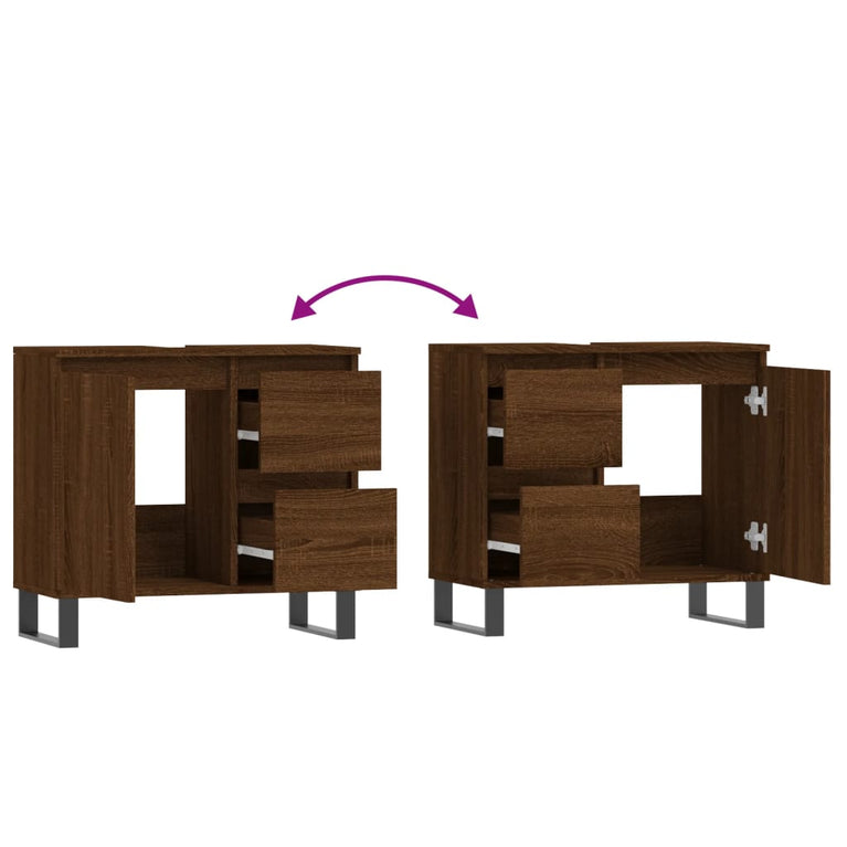 Badkamerkast 65x33x60 cm bewerkt hout bruin eikenkleur MeubelReus