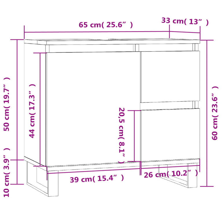 Badkamerkast 65x33x60 cm bewerkt hout bruin eikenkleur MeubelReus