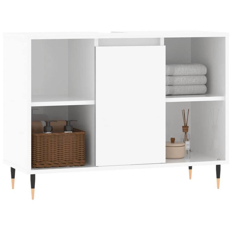 Badkamerkast 80x33x60 cm bewerkt hout hoogglans wit MeubelReus