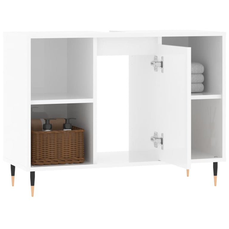 Badkamerkast 80x33x60 cm bewerkt hout hoogglans wit MeubelReus