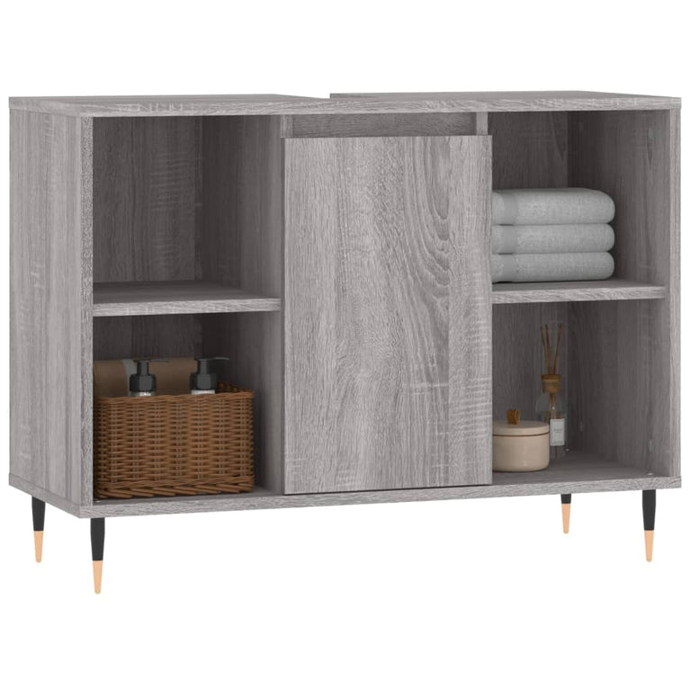 Badkamerkast 80x33x60 cm bewerkt hout grijs sonoma eikenkleurig MeubelReus