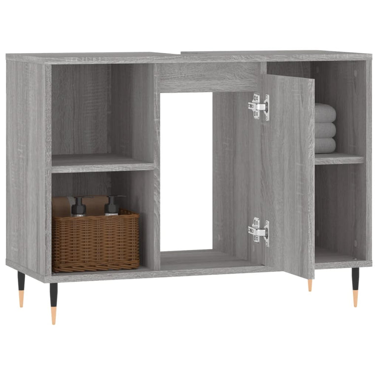 Badkamerkast 80x33x60 cm bewerkt hout grijs sonoma eikenkleurig MeubelReus