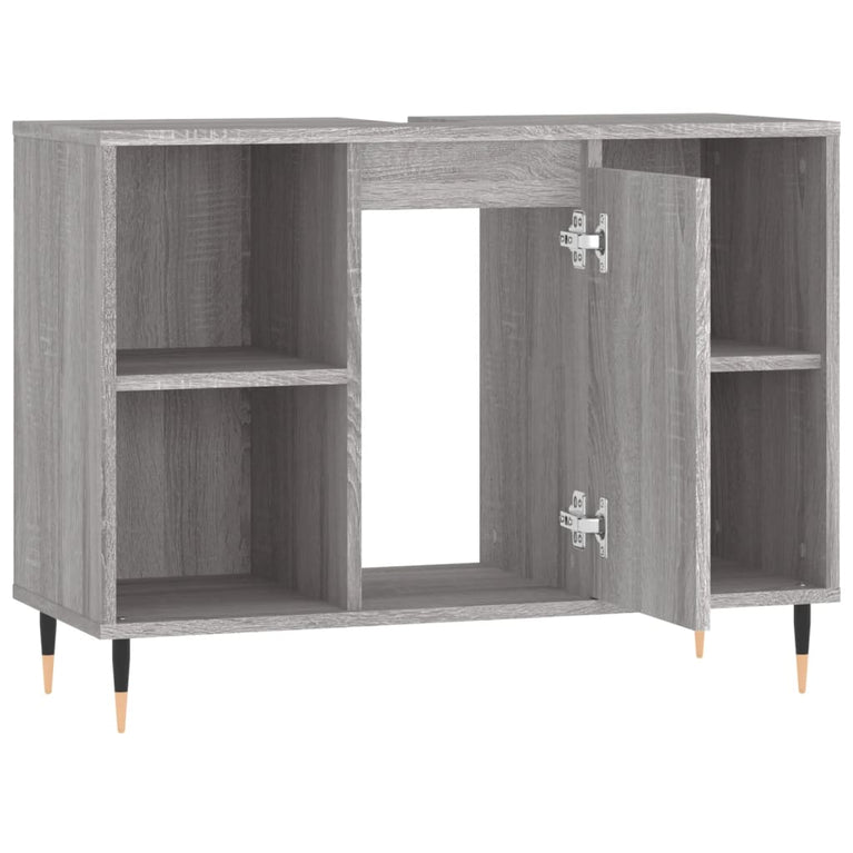 Badkamerkast 80x33x60 cm bewerkt hout grijs sonoma eikenkleurig MeubelReus