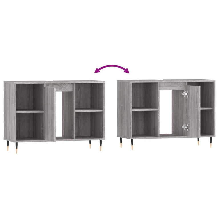Badkamerkast 80x33x60 cm bewerkt hout grijs sonoma eikenkleurig MeubelReus