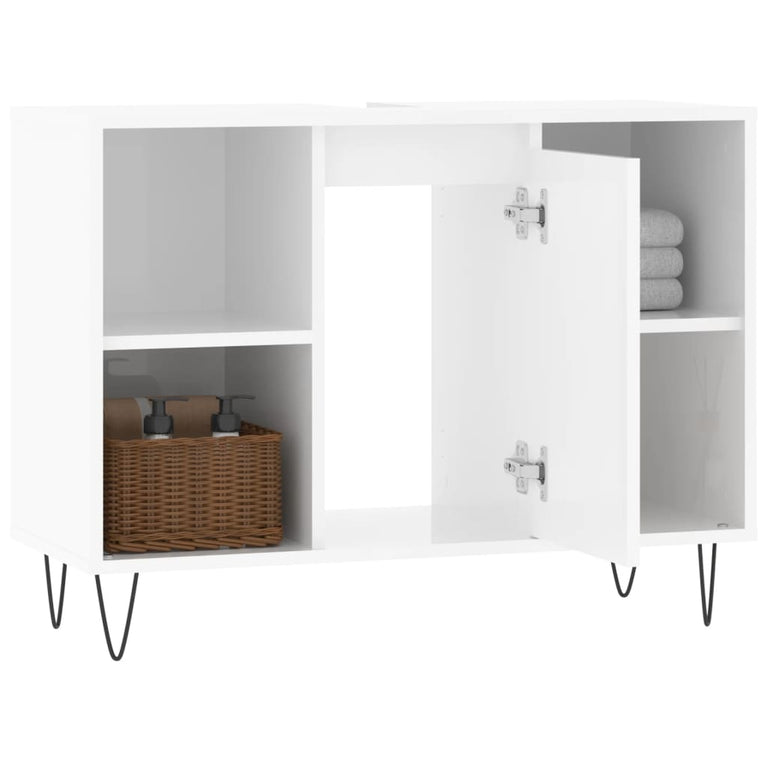 Badkamerkast 80x33x60 cm bewerkt hout hoogglans wit MeubelReus