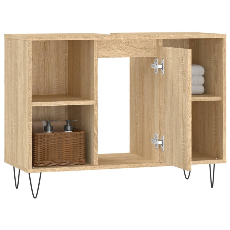 Badkamerkast 80x33x60 cm bewerkt hout sonoma eikenkleurig MeubelReus