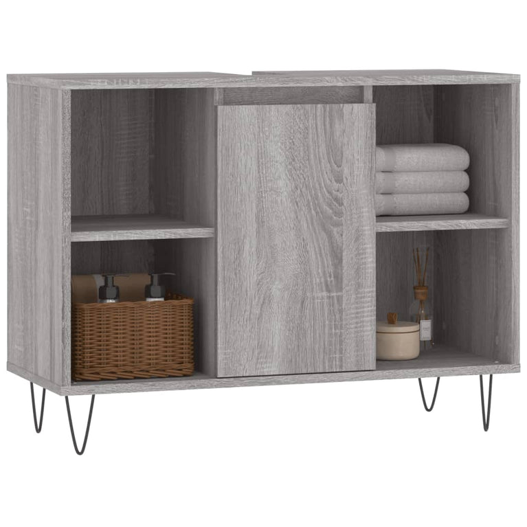 Badkamerkast 80x33x60 cm bewerkt hout grijs sonoma eikenkleurig MeubelReus